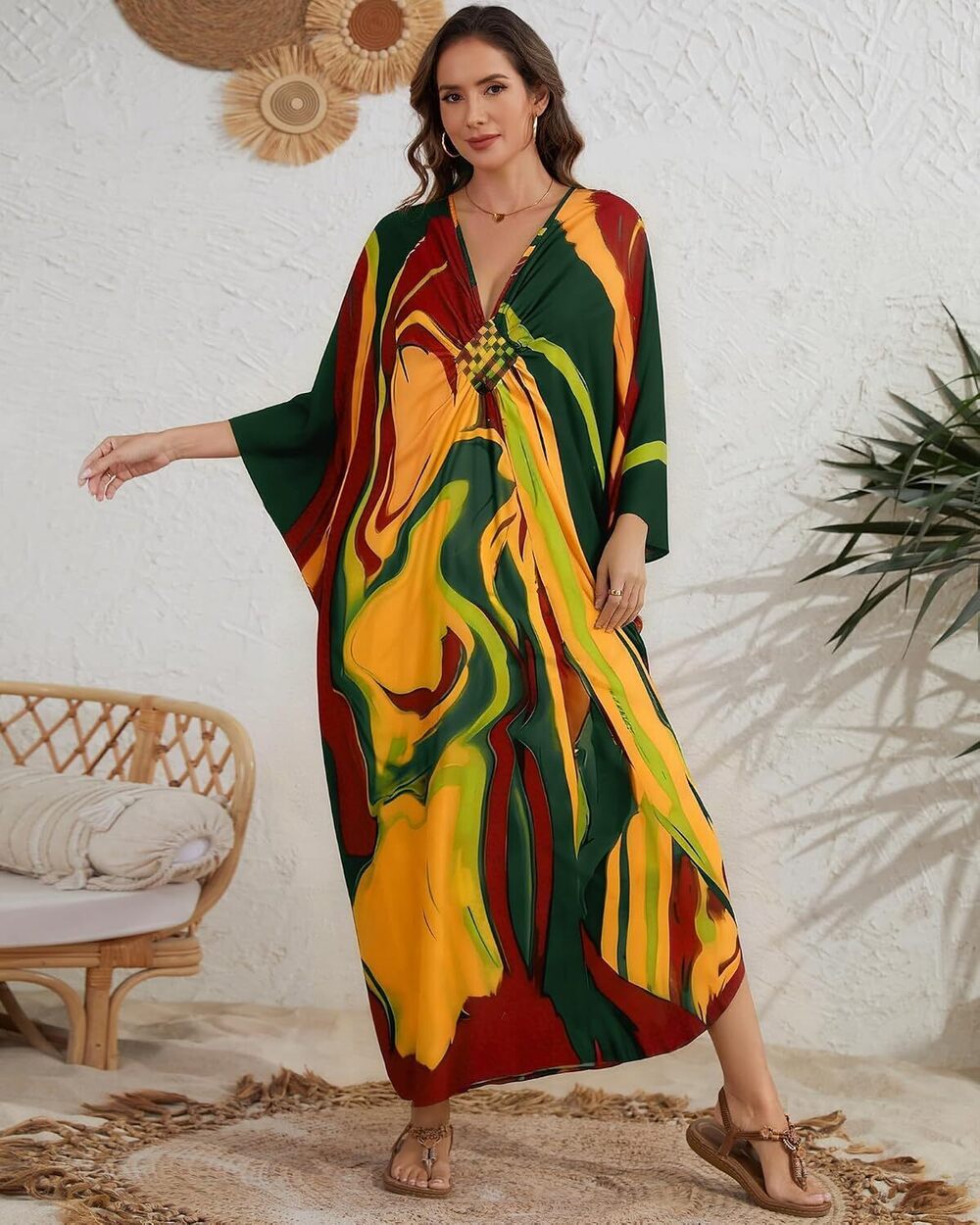 Women Colorful Kaftan Dresses Swimsuit Coverup Moo Moos Caftans - Picture 2 of 6